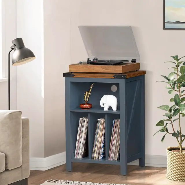 Alt view image 5 of 7 - Record Player Stand with Vinyl Record Storage Holds up to 160 Albums,Large Wood Record Player Table Dispaly ShelfBlue Turntable Stand Cabinet for Living Room,Bedroom,Office 9