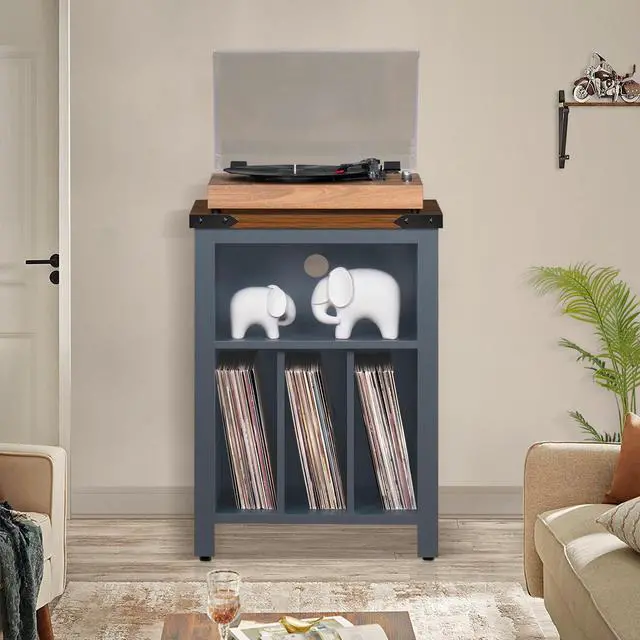 Alt view image 7 of 7 - Record Player Stand with Vinyl Record Storage Holds up to 160 Albums,Large Wood Record Player Table Dispaly ShelfBlue Turntable Stand Cabinet for Living Room,Bedroom,Office 9
