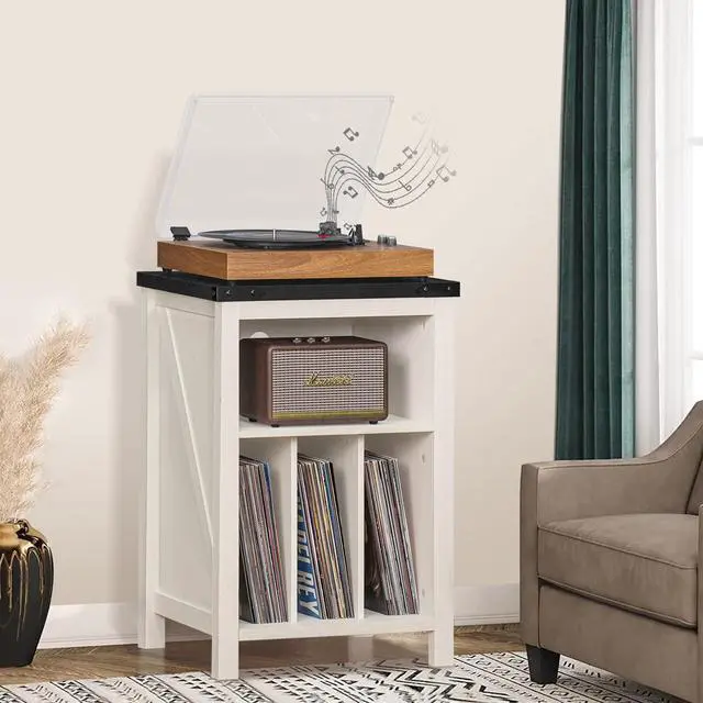 Alt view image 2 of 7 - Record Player Stand with Vinyl Record Storage Holds up to 160 Albums,Large Wood Record Player Table Dispaly ShelfWhite Turntable Stand Cabinet for Living Room,Bedroom,Office 8