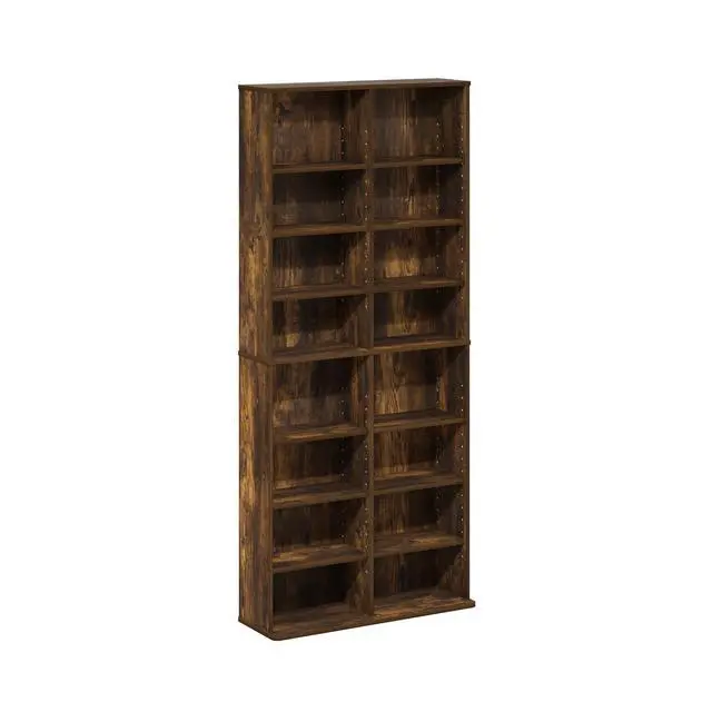 Alt view image 4 of 5 - 16-Shelf Wide CD Rack, 8 x 2 DVD Storage Cabinets with Adjustable Shelves, Easy Assembly DVD Shelf, Media Shelf for CD Blueray Game Disc, for Home Office, Living Room, Amber Pine