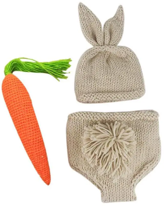 Main image of Newborn Photography Props Baby Boy Easter Bunny Crochet Knitted Rabbit Beanie Hat Set Diaper Accessory