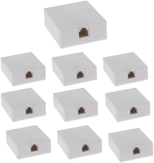 Main image of (10-Pack) RJ12 (6P6C) Modular Single Port Surface Mount Jack Box White for Telehone/Phone Line with Mounting Screws