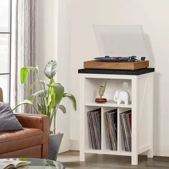 Alt view image 5 of 7 - Record Player Stand with Vinyl Record Storage Holds up to 160 Albums,Large Wood Record Player Table Dispaly ShelfWhite Turntable Stand Cabinet for Living Room,Bedroom,Office 8
