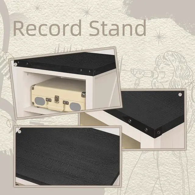 Alt view image 6 of 7 - Record Player Stand with Vinyl Record Storage Holds up to 160 Albums,Large Wood Record Player Table Dispaly ShelfWhite Turntable Stand Cabinet for Living Room,Bedroom,Office 8