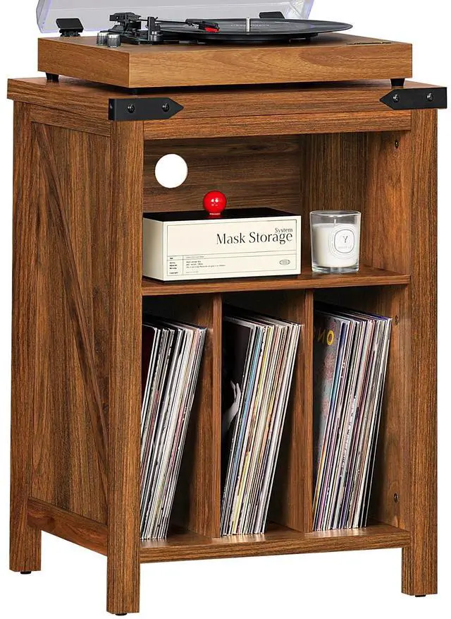 Main image of Record Player Stand with Vinyl Record Storage Holds up to 160 Albums,Large Wood Record Player Table Dispaly ShelfBrown Turntable Stand Cabinet for Living Room,Bedroom,Office 7