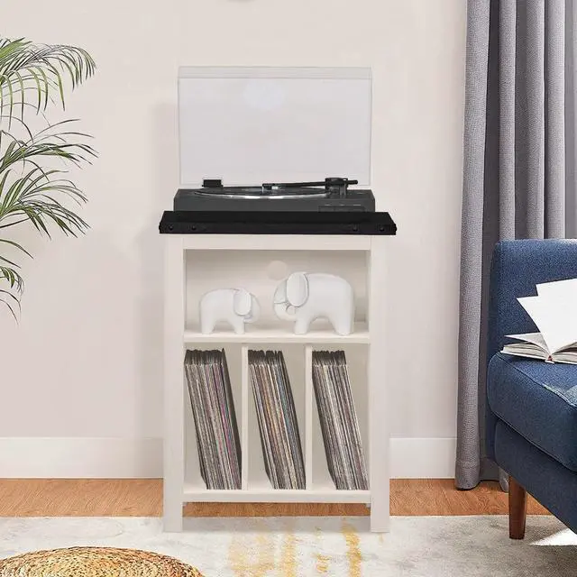 Alt view image 7 of 7 - Record Player Stand with Vinyl Record Storage Holds up to 160 Albums,Large Wood Record Player Table Dispaly ShelfWhite Turntable Stand Cabinet for Living Room,Bedroom,Office 8