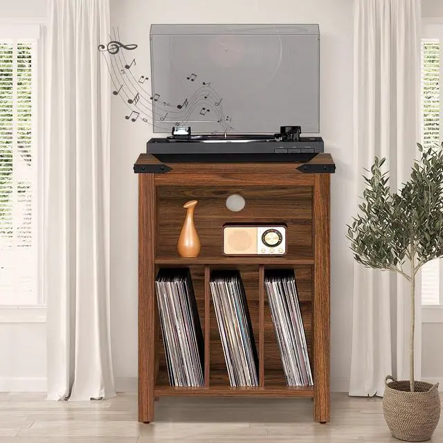 Alt view image 7 of 7 - Record Player Stand with Vinyl Record Storage Holds up to 160 Albums,Large Wood Record Player Table Dispaly ShelfBrown Turntable Stand Cabinet for Living Room,Bedroom,Office 7