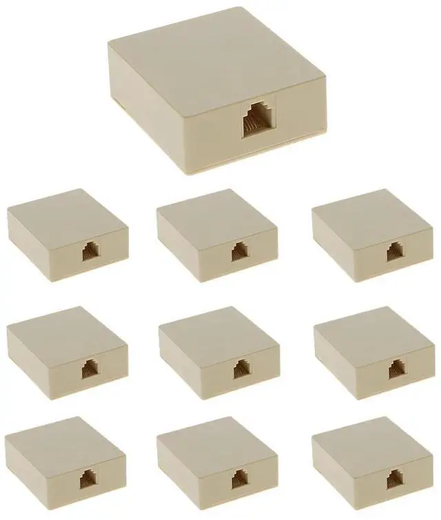 Main image of (10-Pack) RJ11 (6P4C) Modular Single Port Surface Mount Jack Box Ivory for Telehone/Phone Line with Mounting Screws