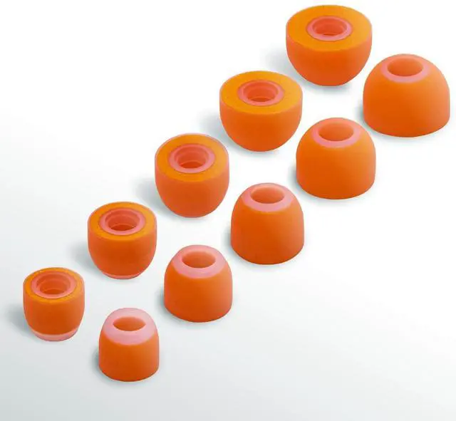 Main image of New W Improved Ear Tips. Upgrade Hybrid Design: Soft Memory Foam Core and Silicone Layer Outside. Comfortable Fit, Longer Life and Easy to Clean - 5 Pairs (X-Small/Small/Medium/Large/X-Large)