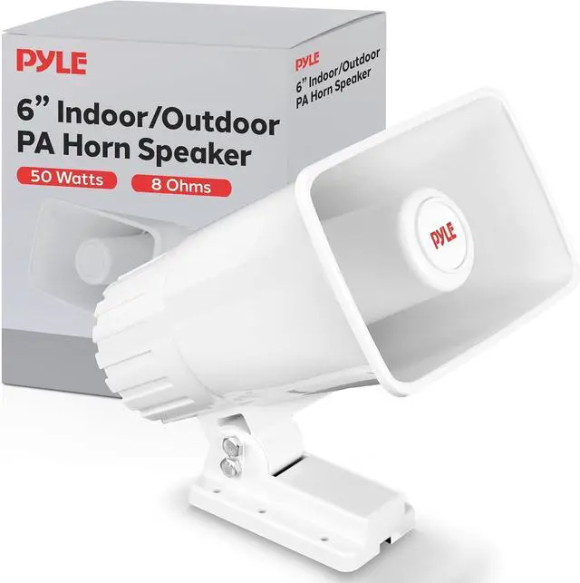 Main image of Indoor / Outdoor PA Horn Speaker - 6" PA Speaker With 8 Ohms Impedance & 50 Watts Peak Power - Mounting Bracket & Hardware Included - White