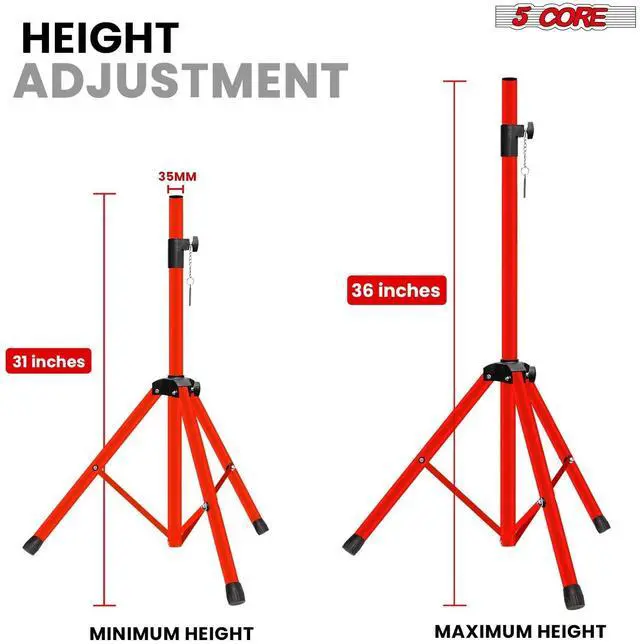Alt view image 2 of 7 - Speaker Stand Pair Universal Mount Steel Construction 132 Lb Capacity Stable Tripod w/Adjustable Height 36 w 35mm Compatible Insert Metal Safety Pin Included Bag