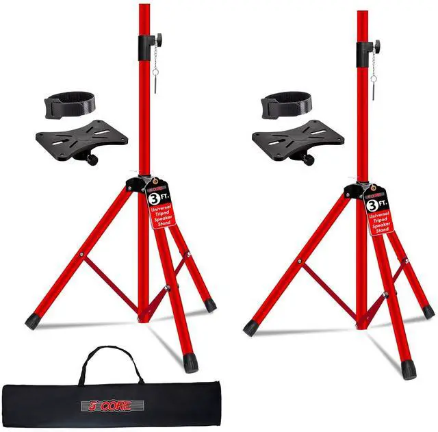 Main image of Speaker Stand Pair Universal Mount Steel Construction 132 Lb Capacity Stable Tripod w/Adjustable Height 36 w 35mm Compatible Insert Metal Safety Pin Included Bag