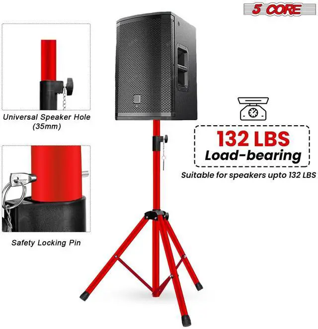 Alt view image 3 of 7 - Speaker Stand Pair Universal Mount Steel Construction 132 Lb Capacity Stable Tripod w/Adjustable Height 36 w 35mm Compatible Insert Metal Safety Pin Included Bag