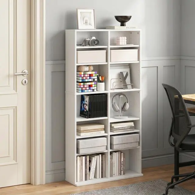 Main image of 16-Shelf Wide CD Rack, 8 x 2 DVD Storage Cabinets with Adjustable Shelves, Easy Assembly DVD Shelf, Media Shelf for CD Blueray Game Disc, for Home Office, Living Room, White