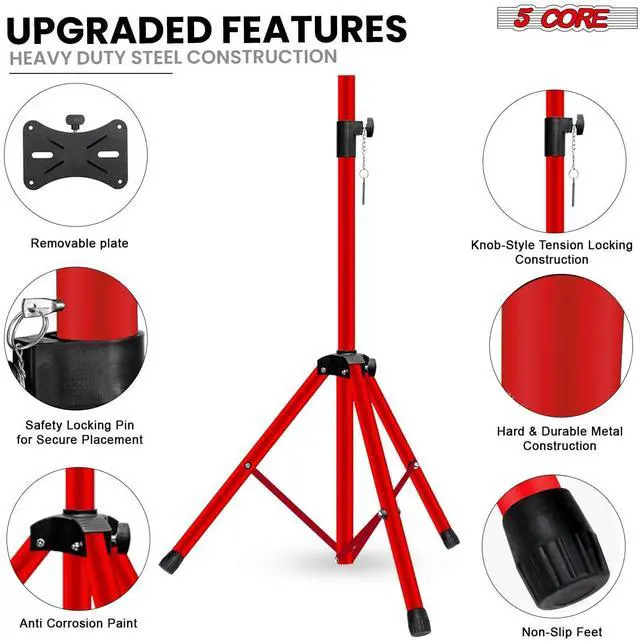 Alt view image 7 of 7 - Speaker Stand Pair Universal Mount Steel Construction 132 Lb Capacity Stable Tripod w/Adjustable Height 36 w 35mm Compatible Insert Metal Safety Pin Included Bag