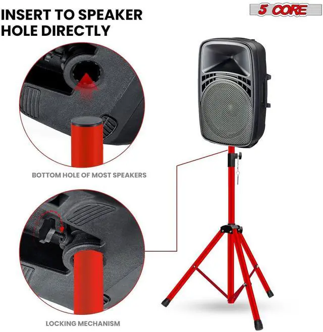 Alt view image 5 of 7 - Speaker Stand Pair Universal Mount Steel Construction 132 Lb Capacity Stable Tripod w/Adjustable Height 36 w 35mm Compatible Insert Metal Safety Pin Included Bag