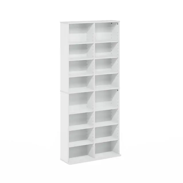 Alt view image 4 of 5 - 16-Shelf Wide CD Rack, 8 x 2 DVD Storage Cabinets with Adjustable Shelves, Easy Assembly DVD Shelf, Media Shelf for CD Blueray Game Disc, for Home Office, Living Room, White