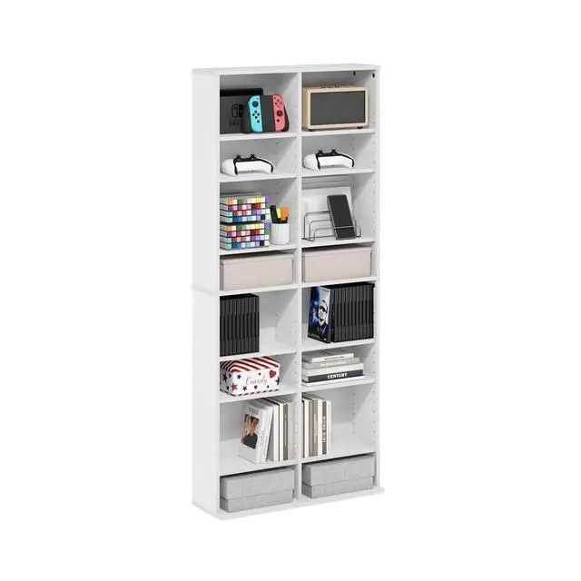 Alt view image 5 of 5 - 16-Shelf Wide CD Rack, 8 x 2 DVD Storage Cabinets with Adjustable Shelves, Easy Assembly DVD Shelf, Media Shelf for CD Blueray Game Disc, for Home Office, Living Room, White