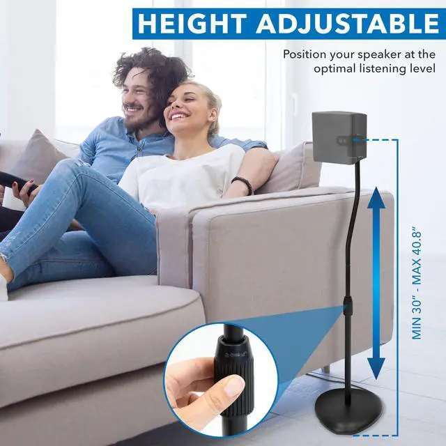 Alt view image 3 of 7 - Universal Speaker Stands, Adjustable Height 30 to 40.8 Inches, Surround Sound Speaker Stands for Satellite and Bookshelf Speakers, Heavy-Duty Construction, Supports 10 lbs Each (1 Pair)