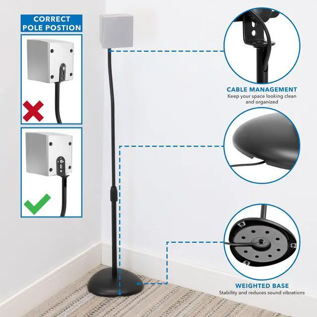 Alt view image 6 of 7 - Universal Speaker Stands, Adjustable Height 30 to 40.8 Inches, Surround Sound Speaker Stands for Satellite and Bookshelf Speakers, Heavy-Duty Construction, Supports 10 lbs Each (1 Pair)