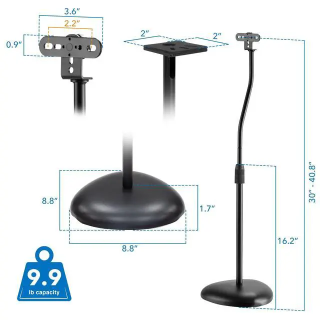 Alt view image 7 of 7 - Universal Speaker Stands, Adjustable Height 30 to 40.8 Inches, Surround Sound Speaker Stands for Satellite and Bookshelf Speakers, Heavy-Duty Construction, Supports 10 lbs Each (1 Pair)
