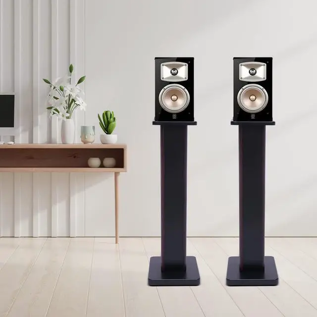 Alt view image 4 of 7 - Universal Floor Speaker Stands 28'' Bookshelf Speaker Stands Pair Heavy Duty Surround Sound Speaker with Sand Filling Tuning Function Studio Monitor Stands for Home Theater (Black Walnut, 28'')