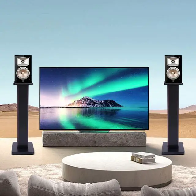 Alt view image 2 of 7 - Universal Speaker Stands Pair for Surround Sound, 28" Floor Speaker Stands Bookshelf Speaker Stand Up to 30LBS for Home Theater (Black Walnut)