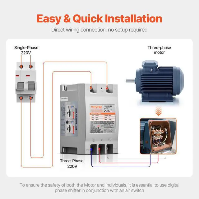 Alt view image 6 of 7 - 3 Phase Converter - 2HP 7A 220V Single Phase to 3 Phase Converter, 220V Input/Output, Digital Phase Shifter for Residential & Light Commercial Use (One Converter for One Motor Only)