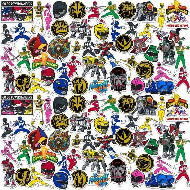 Main image of Mighty Morphin Power Rangers 100 Vinyl Stickers Waterproof Die-Cut Decals