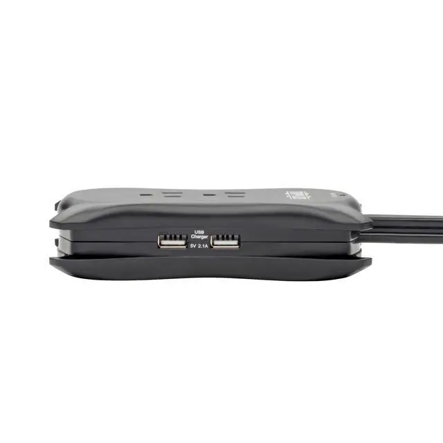 Alt view image 4 of 7 - Eaton TRAVELER3USB Travel Power Strip & USB Charger, Flat Plug, 1050 Joule Surge Protector, 2 USB Ports, 3-Outlets, 18" Cord & Cable Wrap, $25,000 Insurance