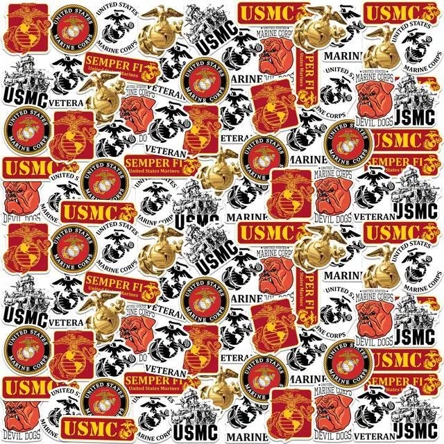 Main image of United States Marine Corps 100 Vinyl Stickers Waterproof Die-Cut Decals Car