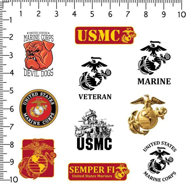 Alt view image 2 of 6 - Marines 200ct Vinyl L Deluxe Stickers Variety, Skateboard, Indoor/Outdoor