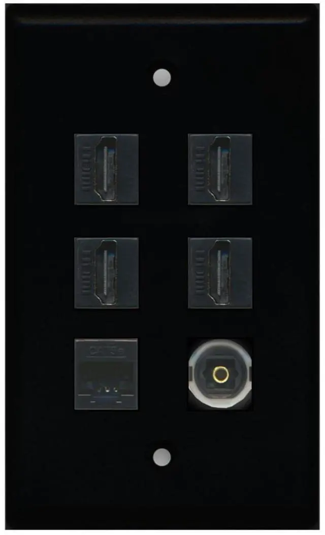 Main image of 4 HDMI and 1 - Ethernet Cat5e and 1 - Toslink Port Wall Plate White - Black