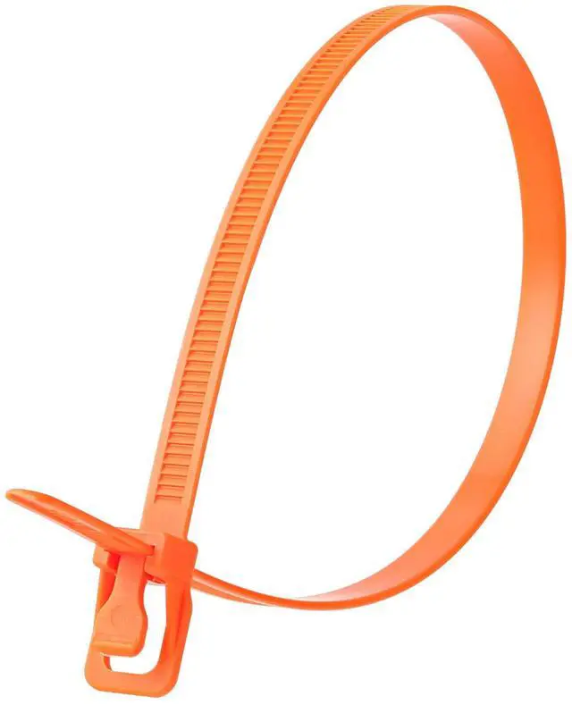 Main image of 32-Inch Fluorescent Orange Reusable Releasable Cable Ties 10 Pack, 175 lb Strength, Patented Quick-Release, Ultra-Durable for Heavy-Duty Commercial and Industrial Applications