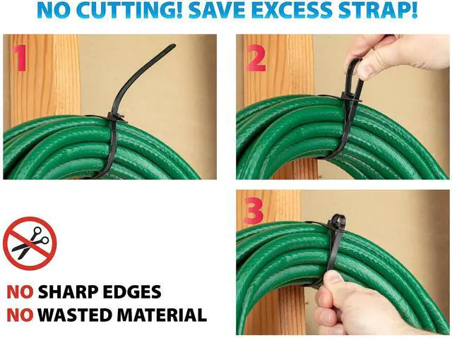 Alt view image 3 of 3 - Releasable Cable Ties Combo Pack, 30 Pack, 50 lb Tensile Strength, Multi-Size (8-Inch, 10-Inch, 12-Inch), All Black, Heavy Duty Zip Ties, Reusable, Patented Quick-Release Design