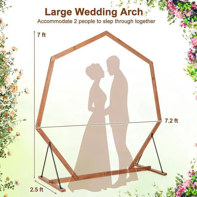 Alt view image 6 of 7 - Wooden Wedding Arch for Ceremony, 7 FT Wood Heptagon Arbor | Backdrop Arbor Stand, Rustic Boho Decoration, Garden Archway for Indoor Outdoor Birthday Proposal Party Lawn Beach