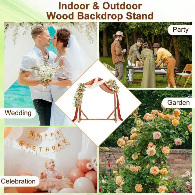 Alt view image 7 of 7 - Wooden Wedding Arch for Ceremony, 7 FT Wood Heptagon Arbor | Backdrop Arbor Stand, Rustic Boho Decoration, Garden Archway for Indoor Outdoor Birthday Proposal Party Lawn Beach
