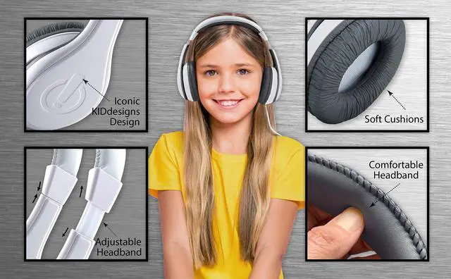 Alt view image 3 of 7 - Kids Headphones, Stereo Sound, 3.5mm Jack Cord, Wired Headphones for Kids, Tangle-Free, Volume Control, Childrens Earphones Over Ear for Travel White
