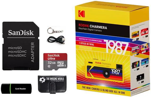 Main image of Kodak Charmera Key Chain Digital Camera (Random Style Blind Box) with 32 GB Micro SDHC Card and Reader, Memory Card Wallet Bundle