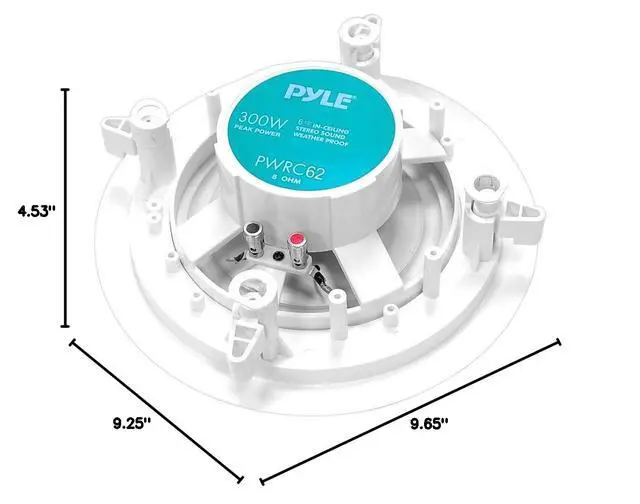 Alt view image 6 of 6 - 6.5 Inch 300W Dual Channel 8 Ohm Home Audio In Ceiling Marine Grade Waterproof Speaker with 60Hz to 22kHz Frequency Response, Single, 1 Pack