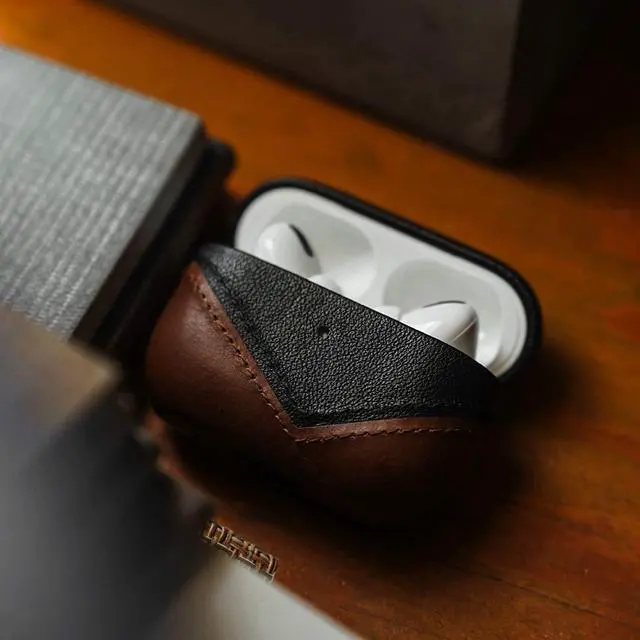 Alt view image 4 of 5 - Premium Leather Case Compatible with Apple AirPods 3, Wireless Charging, Two-Piece Design (Terra)