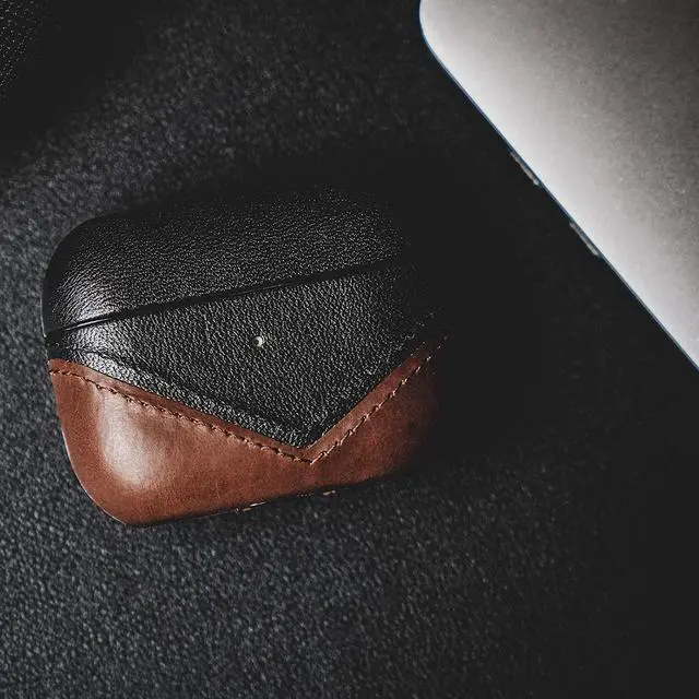 Alt view image 3 of 5 - Premium Leather Case Compatible with Apple AirPods 3, Wireless Charging, Two-Piece Design (Terra)