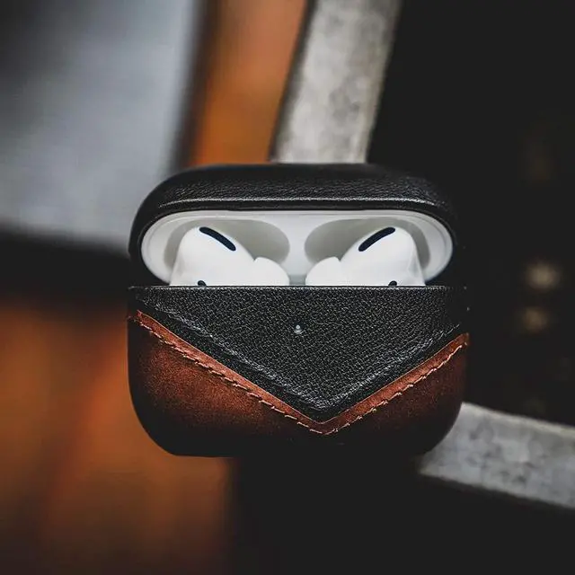 Alt view image 5 of 5 - Premium Leather Case Compatible with Apple AirPods 3, Wireless Charging, Two-Piece Design (Terra)