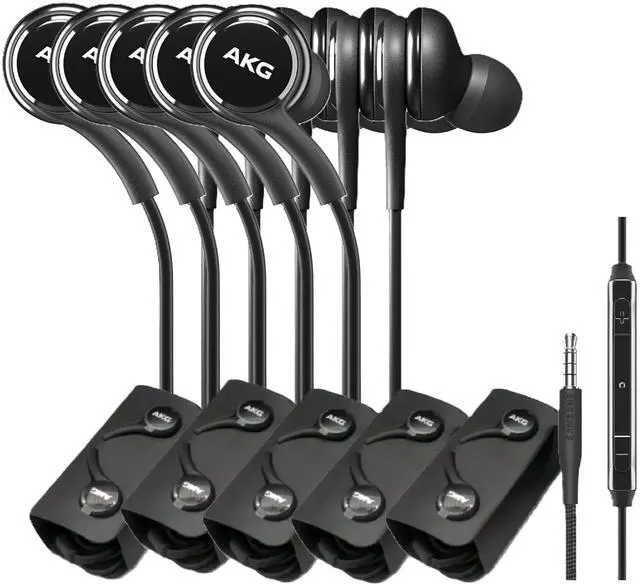 Main image of Wired Earbuds 5-Pack Galaxy, AKG Tuned in-Ear Headphones with Mic, Tangle-Free Cable & Ear Gels, 3.5mm Jack, Bulk Packaging in Black