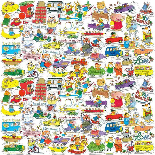 Main image of Richard Scarry 150ct Vinyl L Deluxe Stickers, Skateboard, Indoor/Outdoor