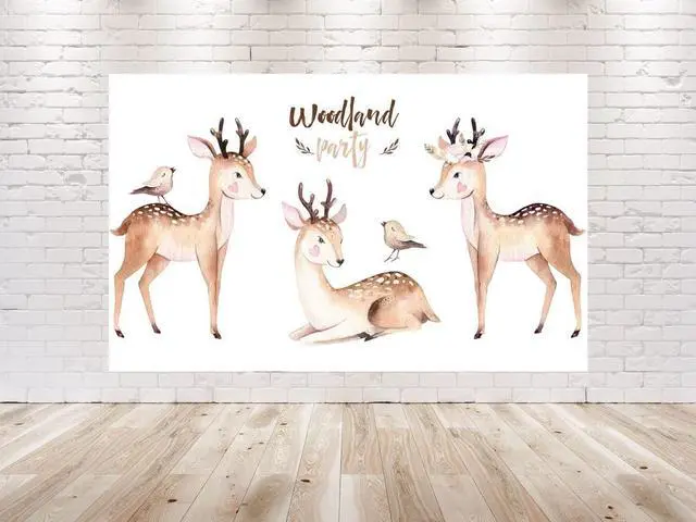 Main image of Woodland Deer Backdrop 5x3 FT Forest Animals Party Banner for Baby Shower and Birthday Decorations