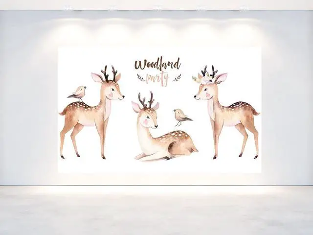 Alt view image 2 of 4 - Woodland Deer Backdrop 5x3 FT Forest Animals Party Banner for Baby Shower and Birthday Decorations