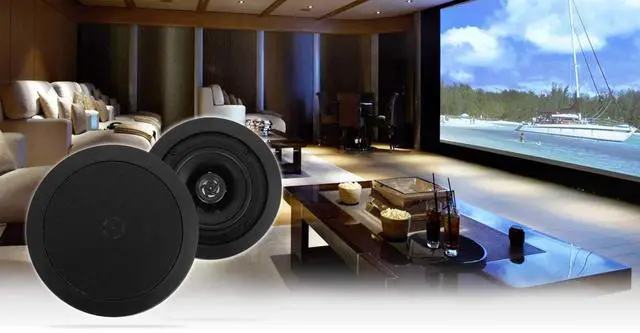 Alt view image 2 of 6 - HC55 Black 5.25" in-Ceiling Home Theater Speakers, 8 Ohm, 6-Pack | 300W Peak / 120W RMS, Swivel Tweeter, Paintable Flush Mount Grills, 88dB, 80Hz-20KHz, 6.5" Cut-Out, 2-Way, Multi-Room
