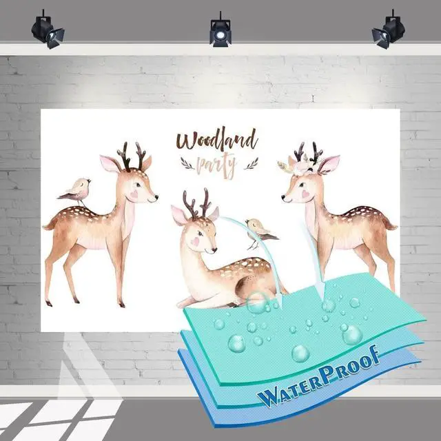 Alt view image 4 of 4 - Woodland Deer Backdrop 5x3 FT Forest Animals Party Banner for Baby Shower and Birthday Decorations