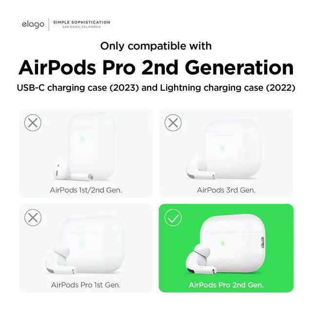 Alt view image 2 of 7 - Silicone Case for AirPods Pro 2 | Silicone Case with Keychain, Front LED Visible, Supports Wireless Charging (2022) (Pastel Green)